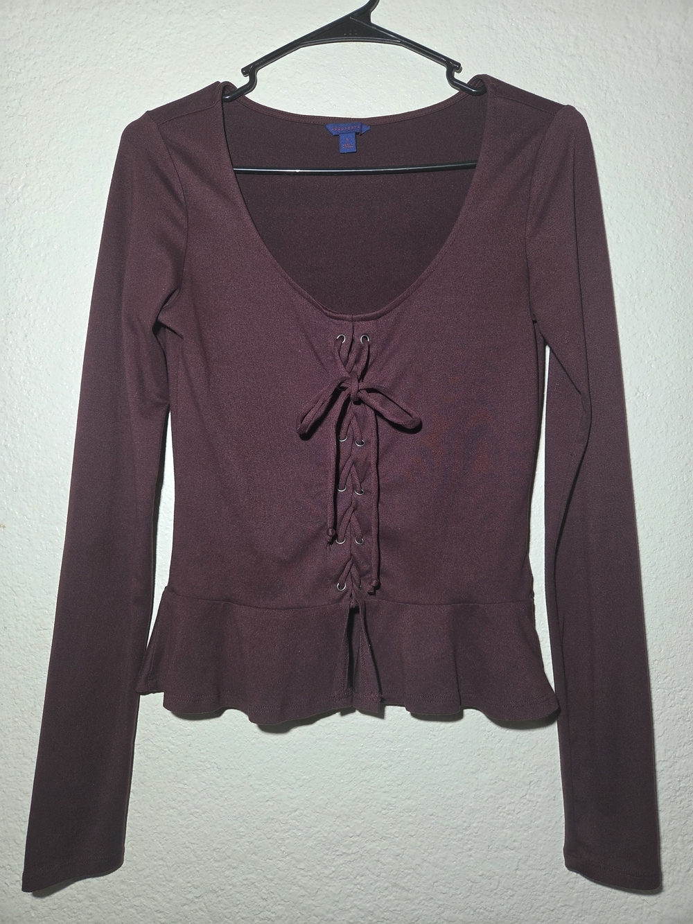 Aeropostale Lace Up Corset Peplum Top Maroon Burgundy Small
